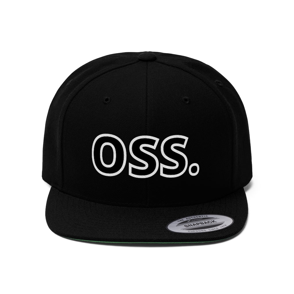 Black/White OSS. Flat Bill Hat