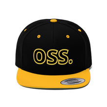 Load image into Gallery viewer, Black/Yellow OSS. Flat Bill Hat
